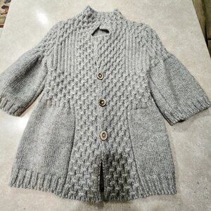 Women's Chunky Knit Grey 3/4 Sleeves Button-Down Cardigan/Sweater - Medium